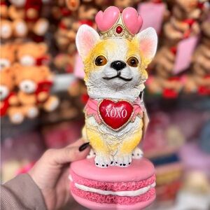 Cute Corgi Figurine with Pink Accents